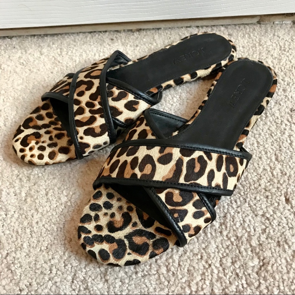 J.Crew Leopard Print Calf-hair Crossover Sandals